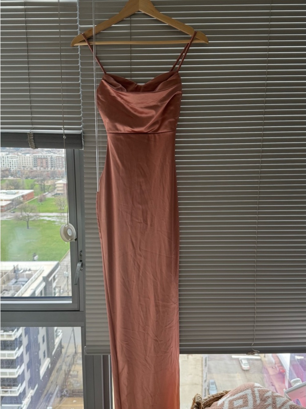 Windsor Rust Satin Cowl-Neck Maxi Dress